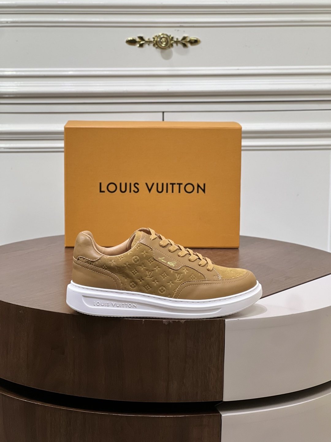 Louis Vuitton Tan Monogram Low-Top Sneakers — side