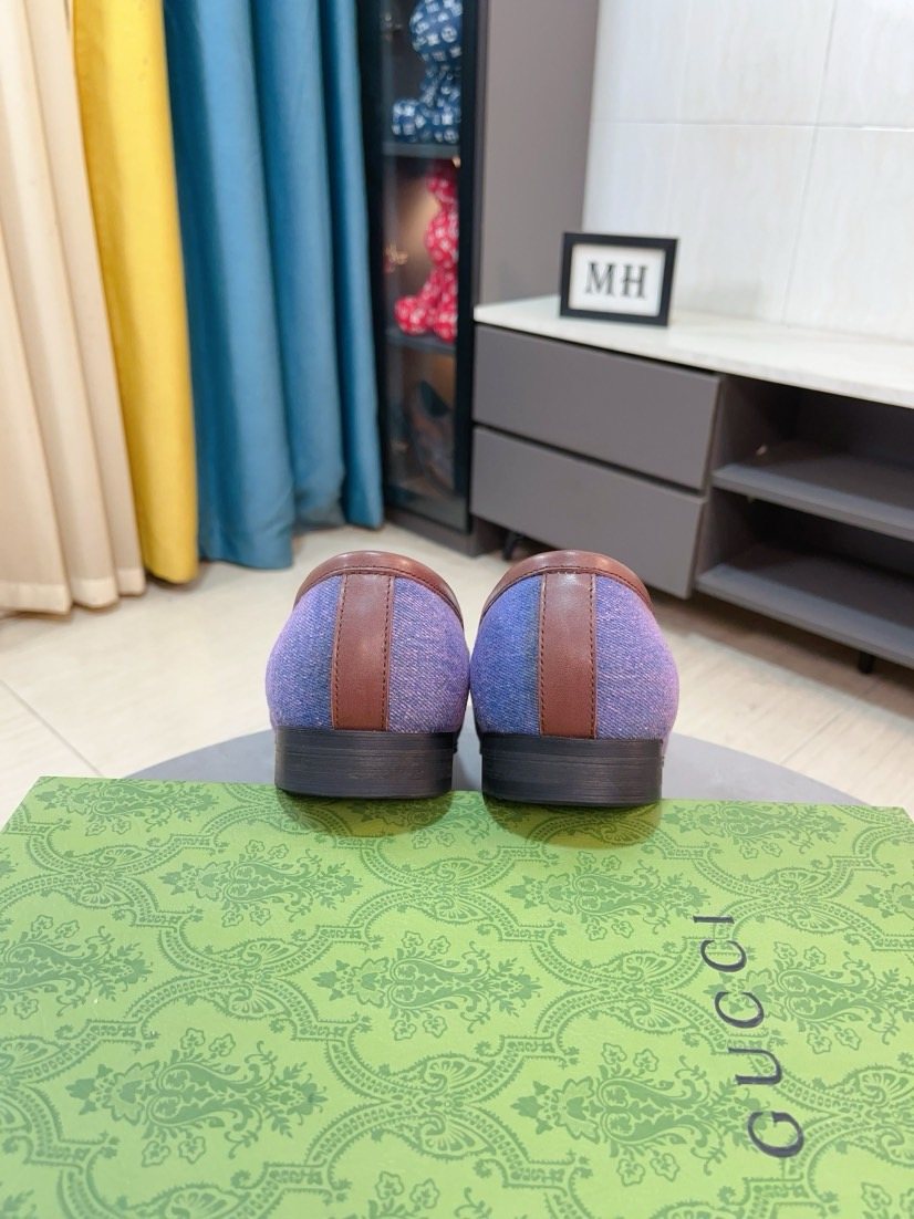 Gucci Purple-Blue Brown-Trim Loafers — back