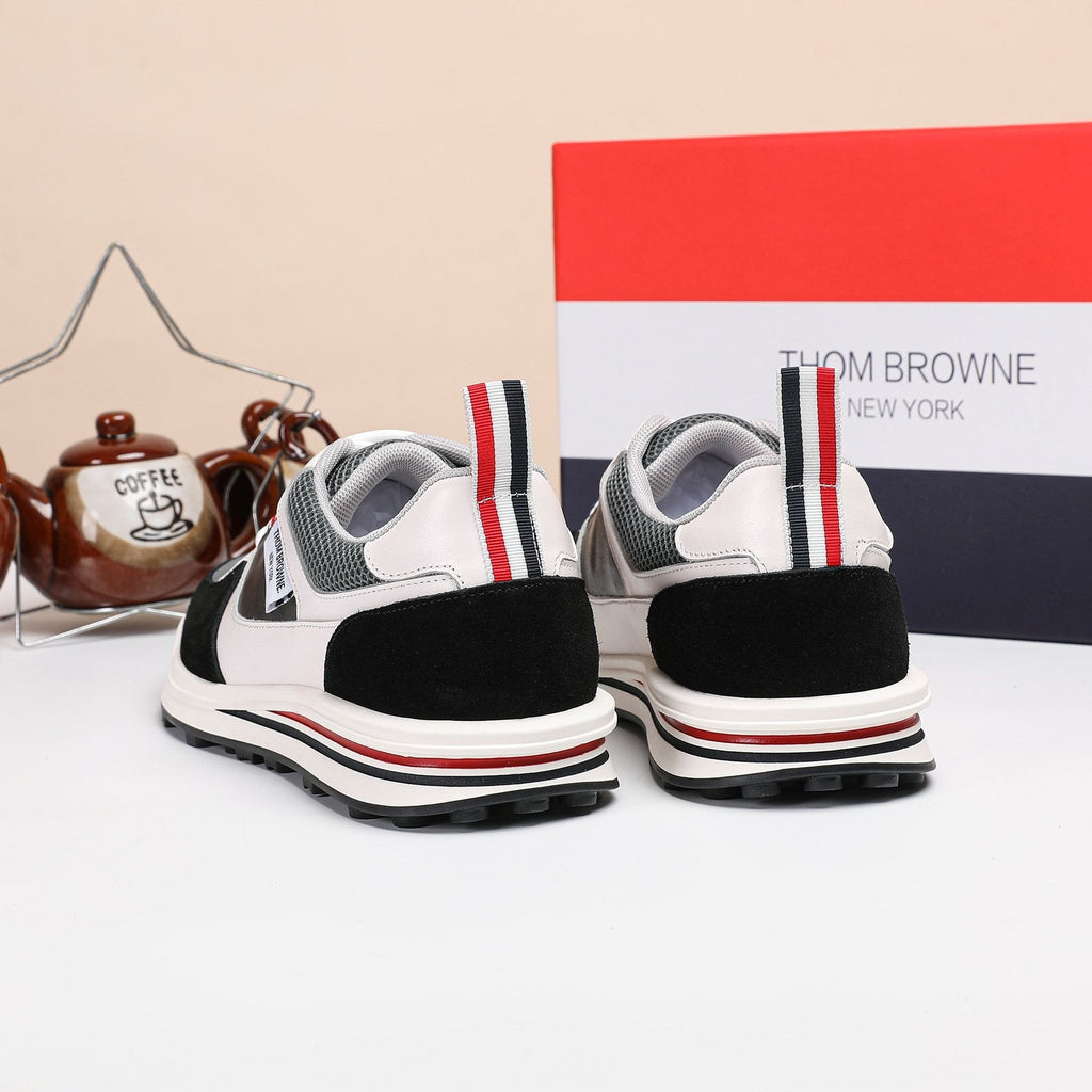 Thom Browne White Navy Panel Low-Top Sneakers — back