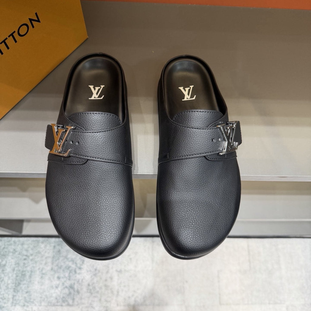 Louis Vuitton Textured Buckle Slide Sandals — front