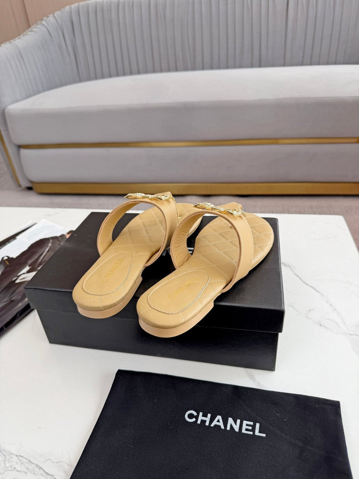 Quilted Bow Sandals — front