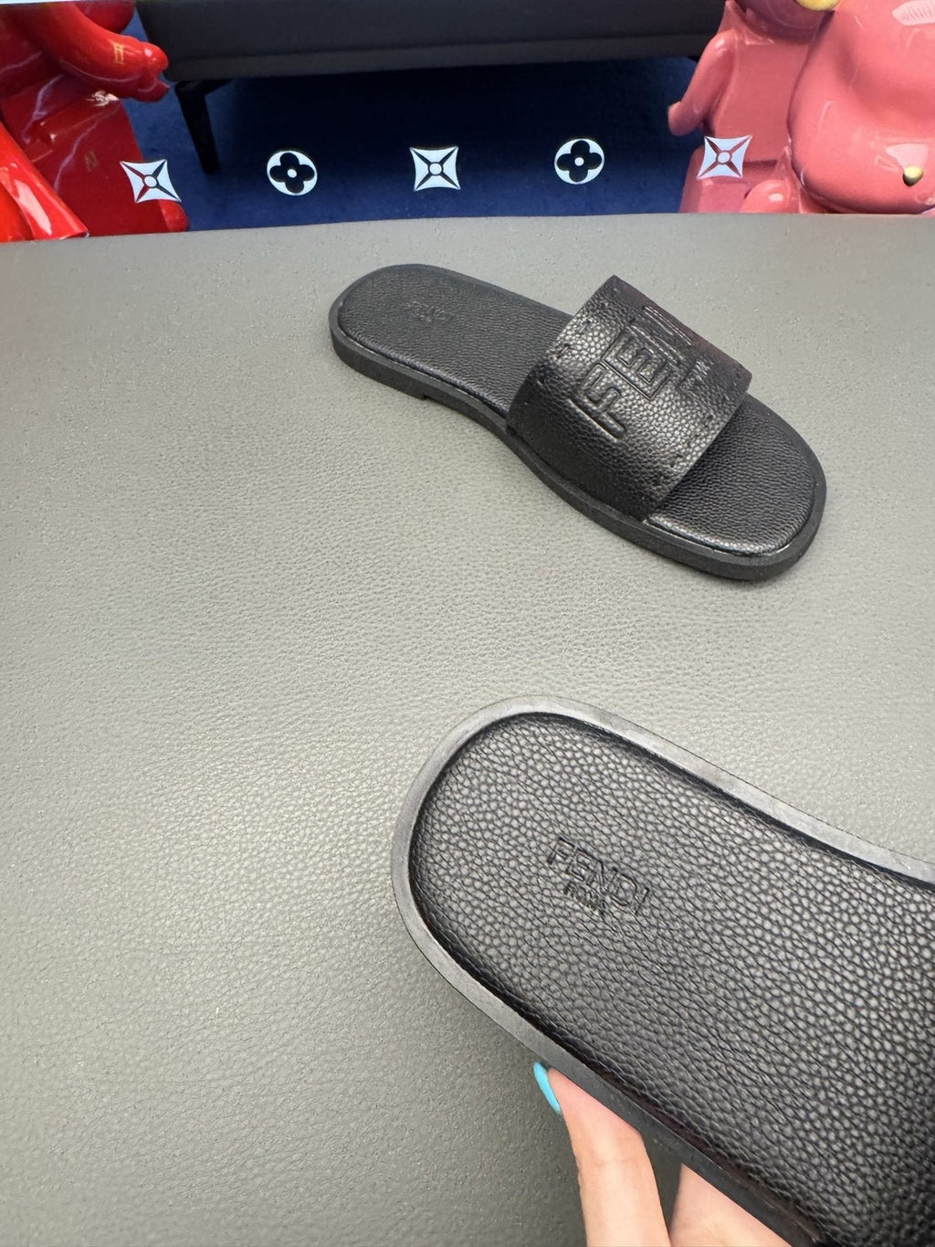 Fendi Embossed Logo Slide Sandals — front