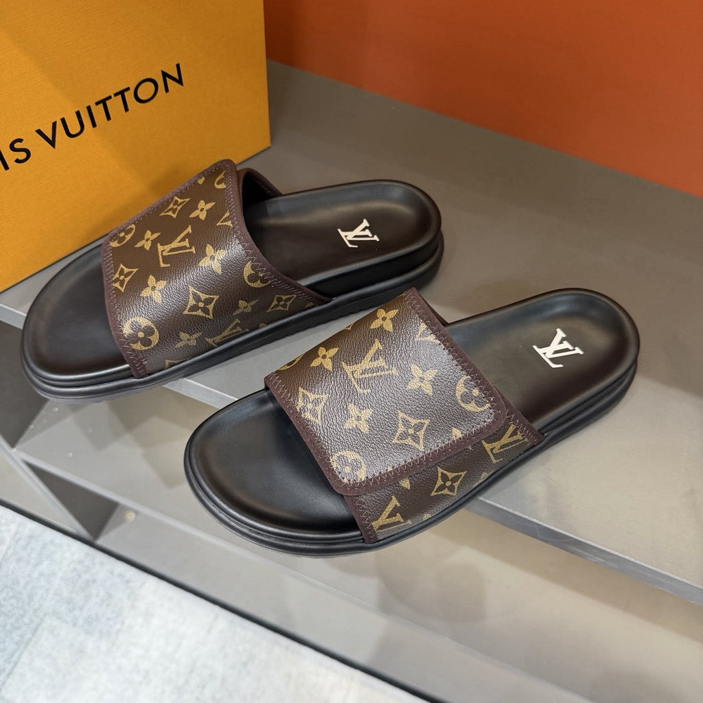 Louis Vuitton Monogram-Patterned Slide Sandals — front