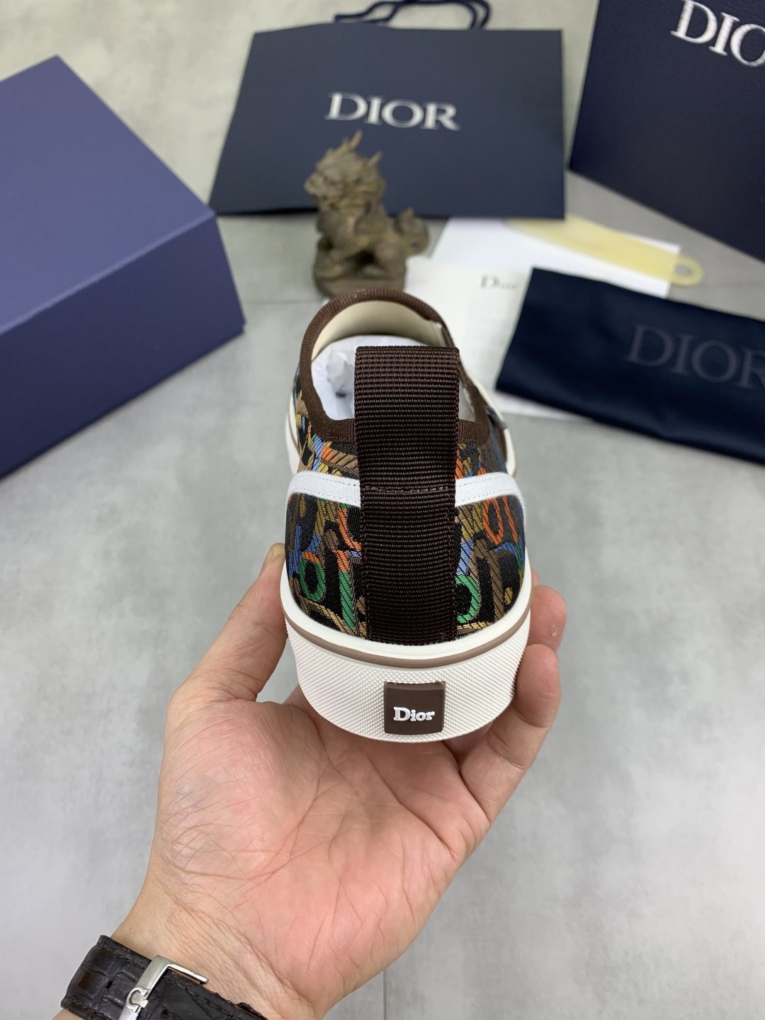 微商相册测试鞋子-Dior Patterned Canvas Slip-On Sneakers — back