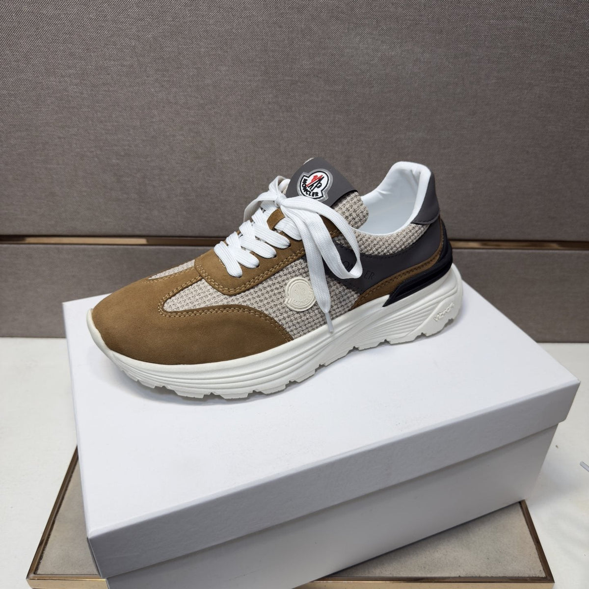 Moncler Light Gray & Navy Sneakers — side
