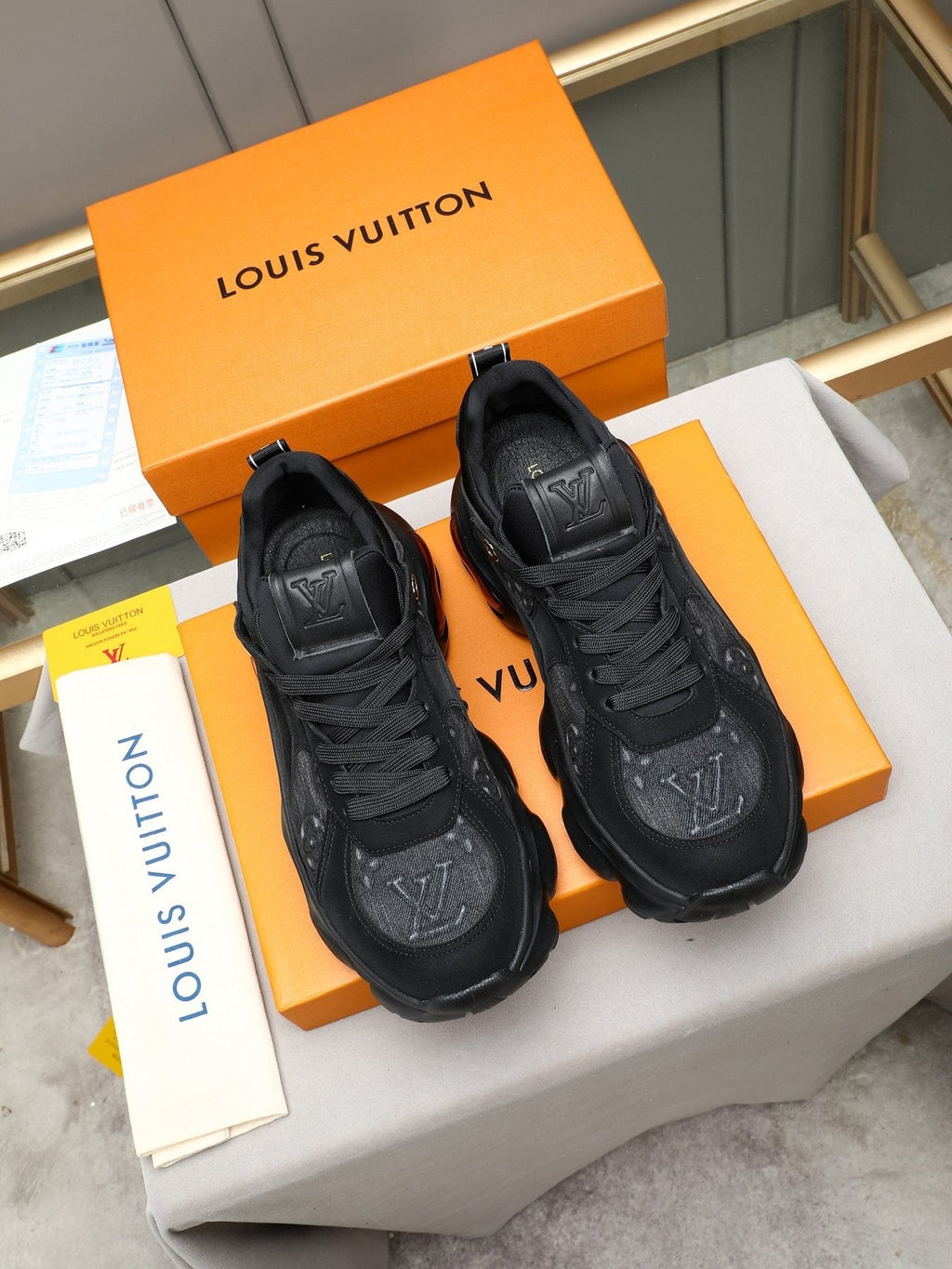 Louis Vuitton Patterned Panel Chunky Sneakers — front