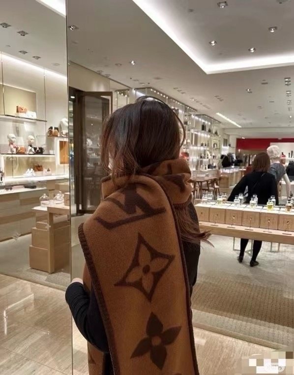 Louis Vuitton Brown and Tan Motif Scarf — model