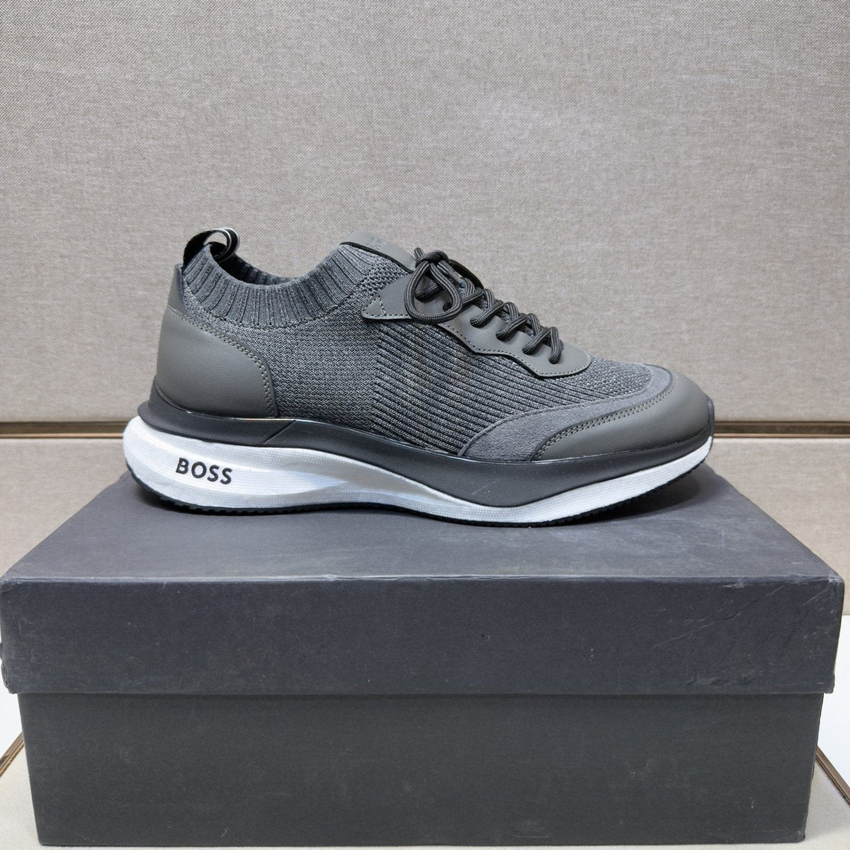 Hugo Boss Mixed-Material Lace-Up Sneakers — front