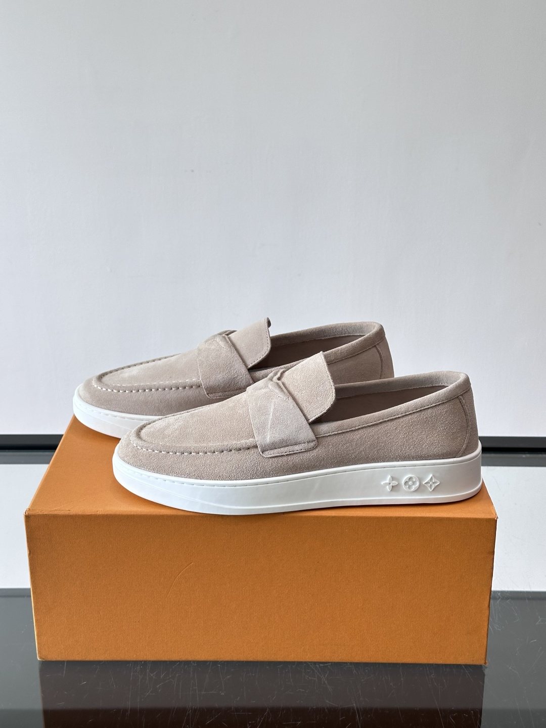 Louis Vuitton Navy Blue Suede Loafers — side