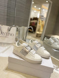 Valentino White Silver Studded Low-Top Sneakers — front