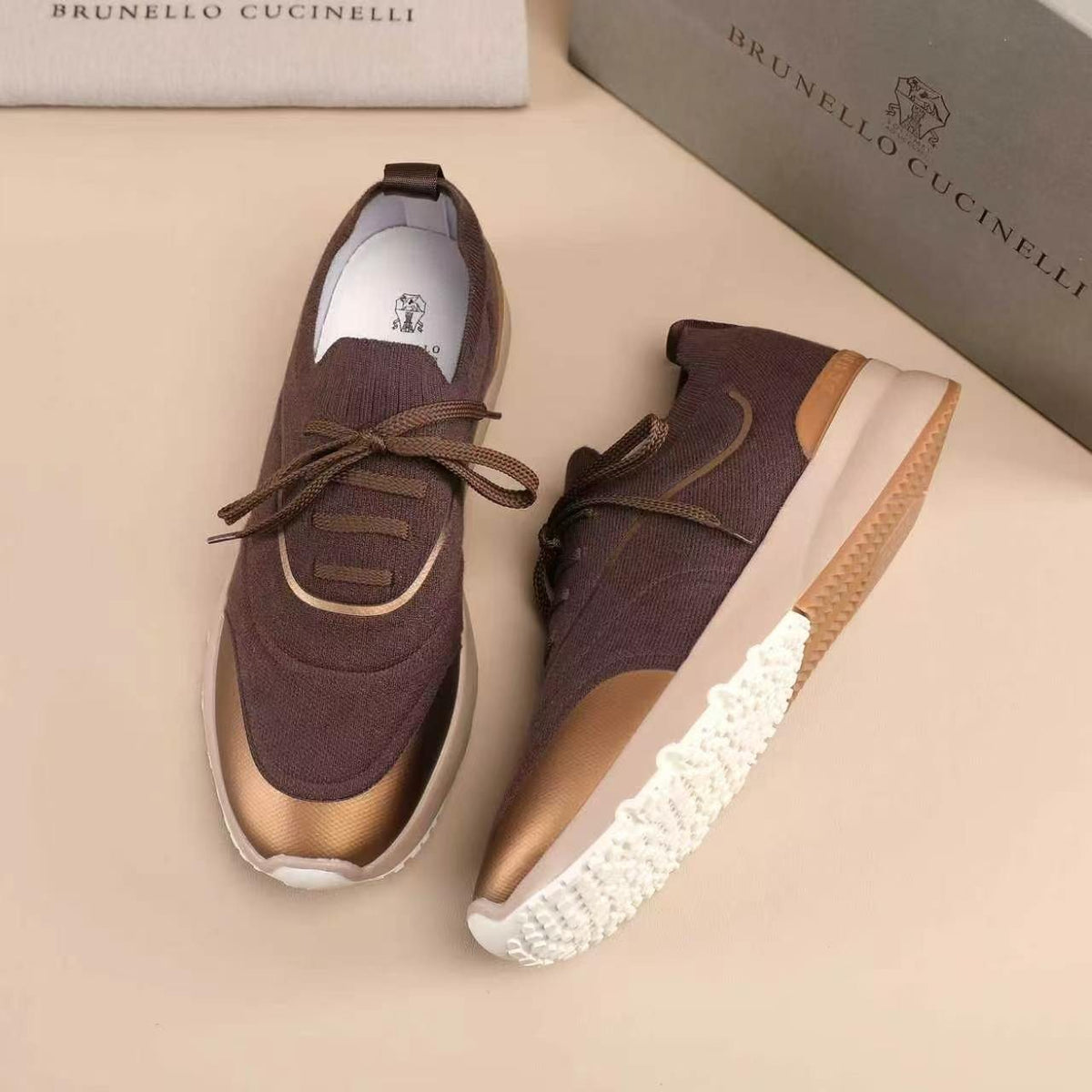 Brunello Cucinelli Knit Lace-Up Sneakers — front
